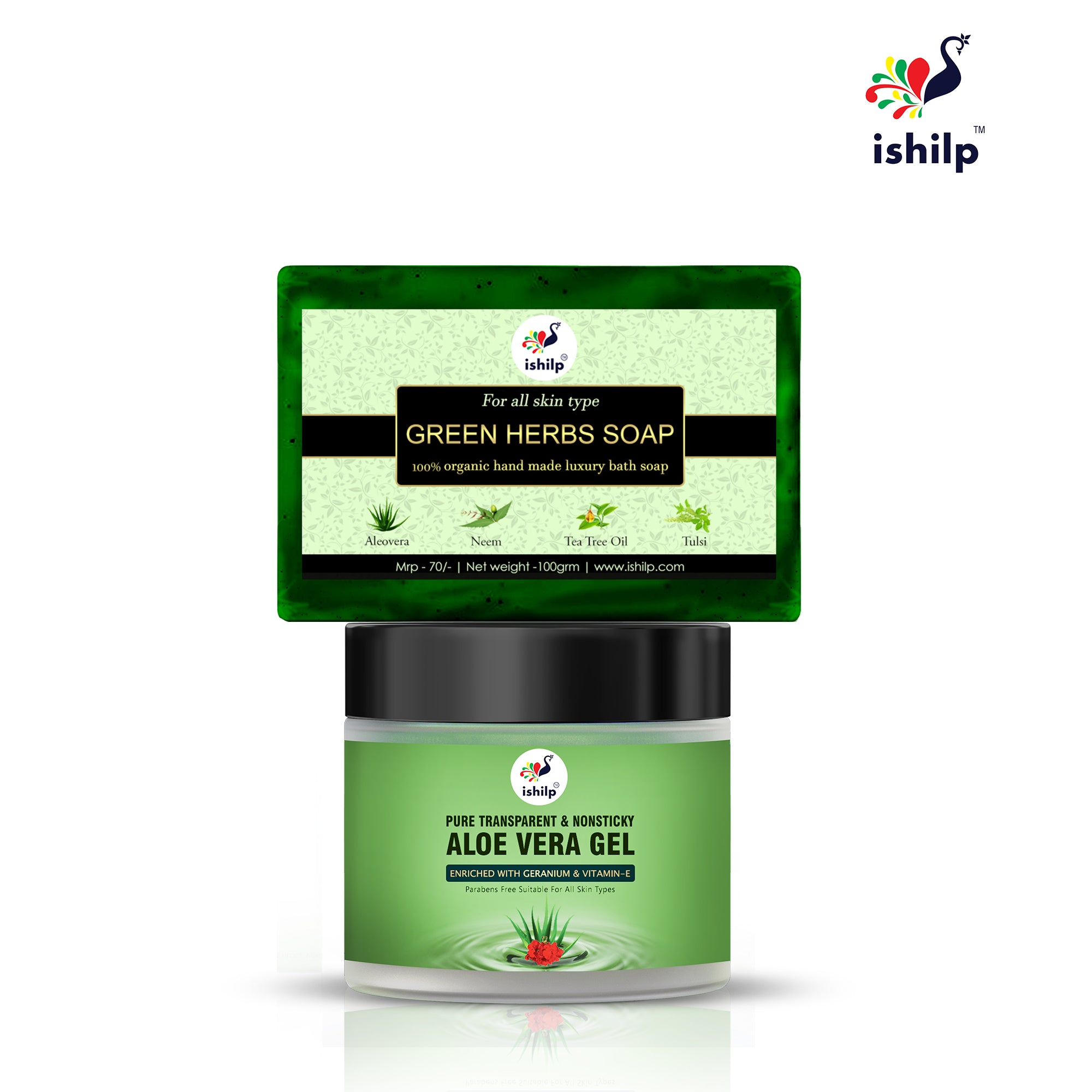 Aleo vera Gel (100grm)+ Green Herb Soap (Pack of 2)